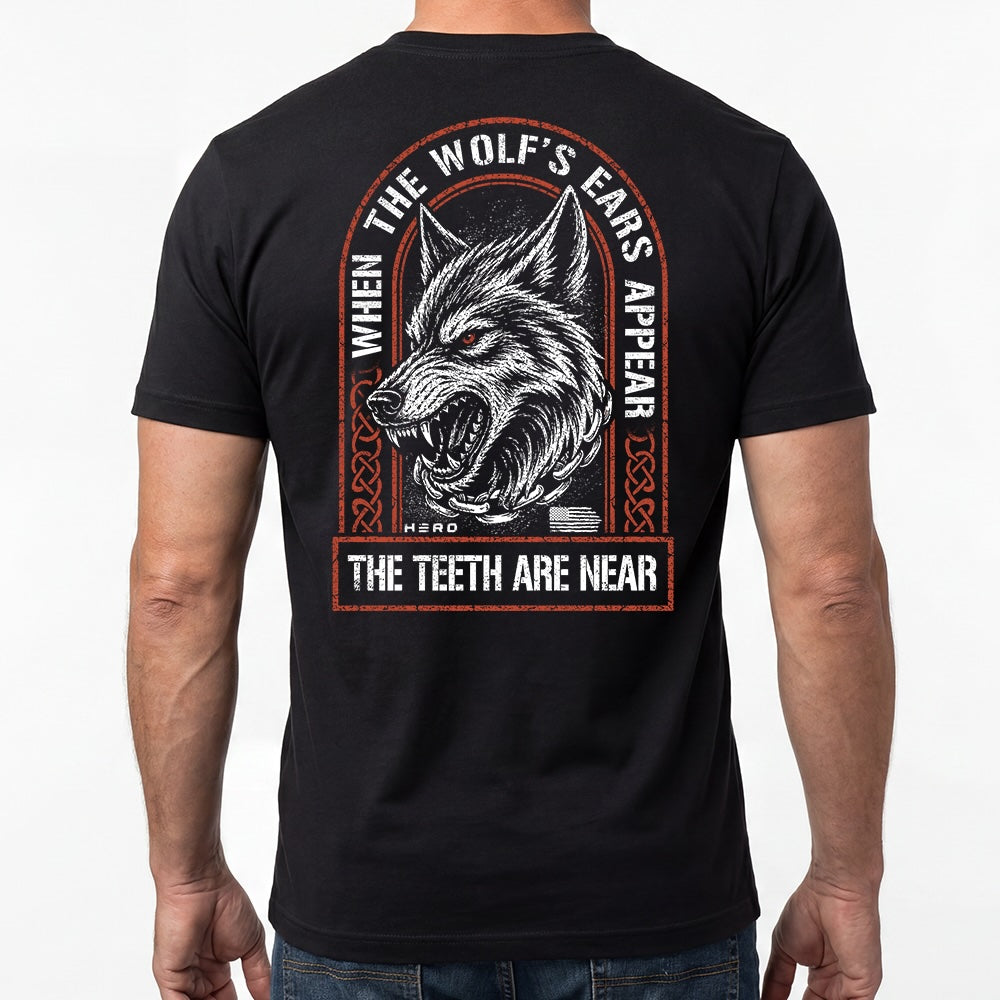 Hero Company Men's When The Wolf's Ears Appear Black Tee - Helps Pair Veterans With A Service Dog or Shelter Dog