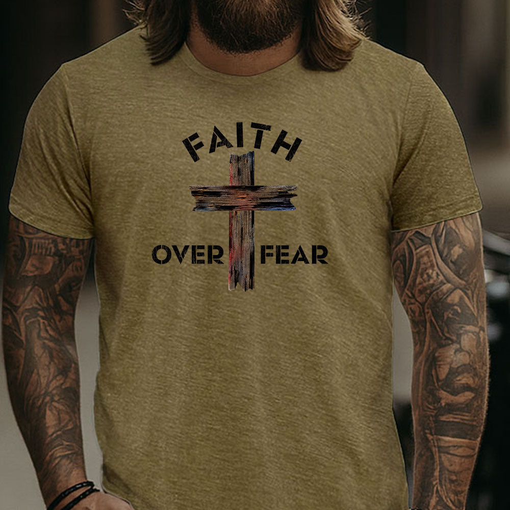 Hero Company Men's Faith Over Fear Military Green Tee - Helps Pair Veterans With A Service Dog or Shelter Dog