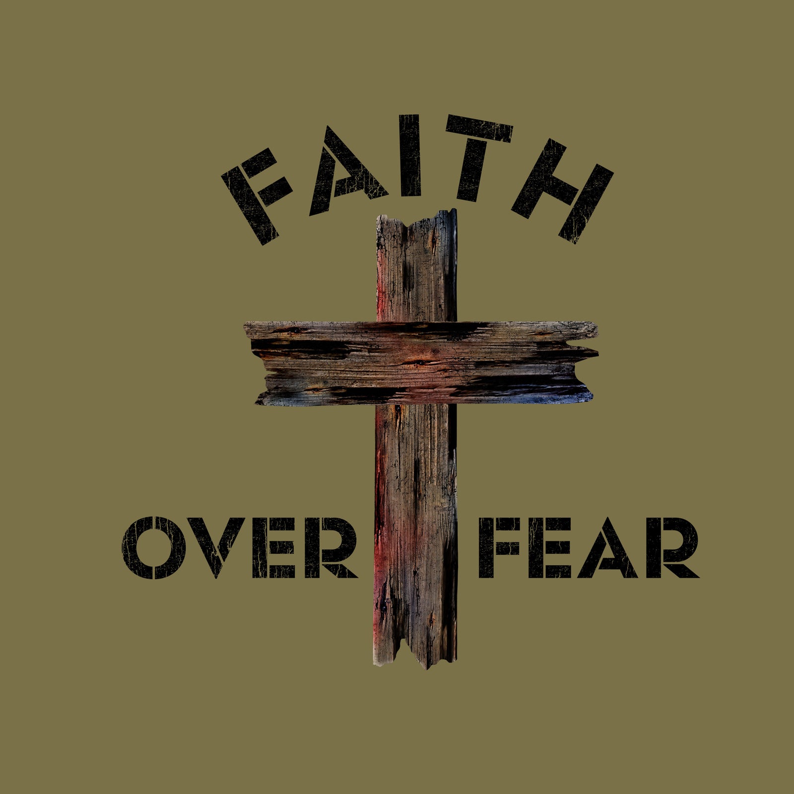 Hero Company Men's Faith Over Fear Military Green Tee - Helps Pair Veterans With A Service Dog or Shelter Dog