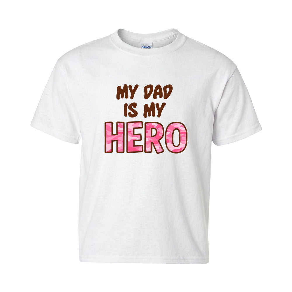 Hero Company Youth My Dad Is My Hero Pink White Tee