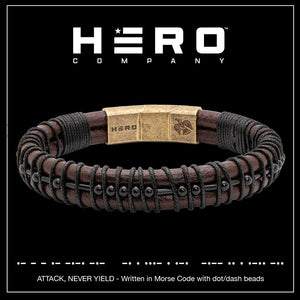 Special Offer!  Viking Honor 'Attack, Never Yield' Morse Code Leather Bracelet: Helps Pair Veterans With A Service Dog Or Shelter Dog