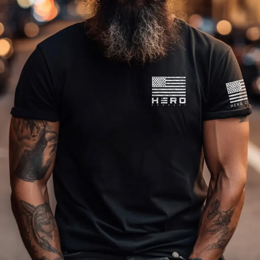 Hero Company American Flag Dogs & Freedom Black Tee: Helps Pair Veterans With A Service Dog or Shelter Dog