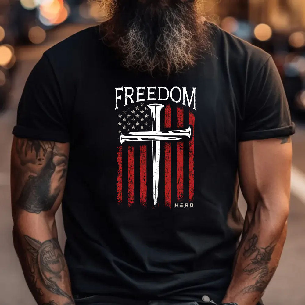 Hero Company Men's Freedom Cross Black Tee - Helps Pair Veterans With A Service Dog or Shelter Dog