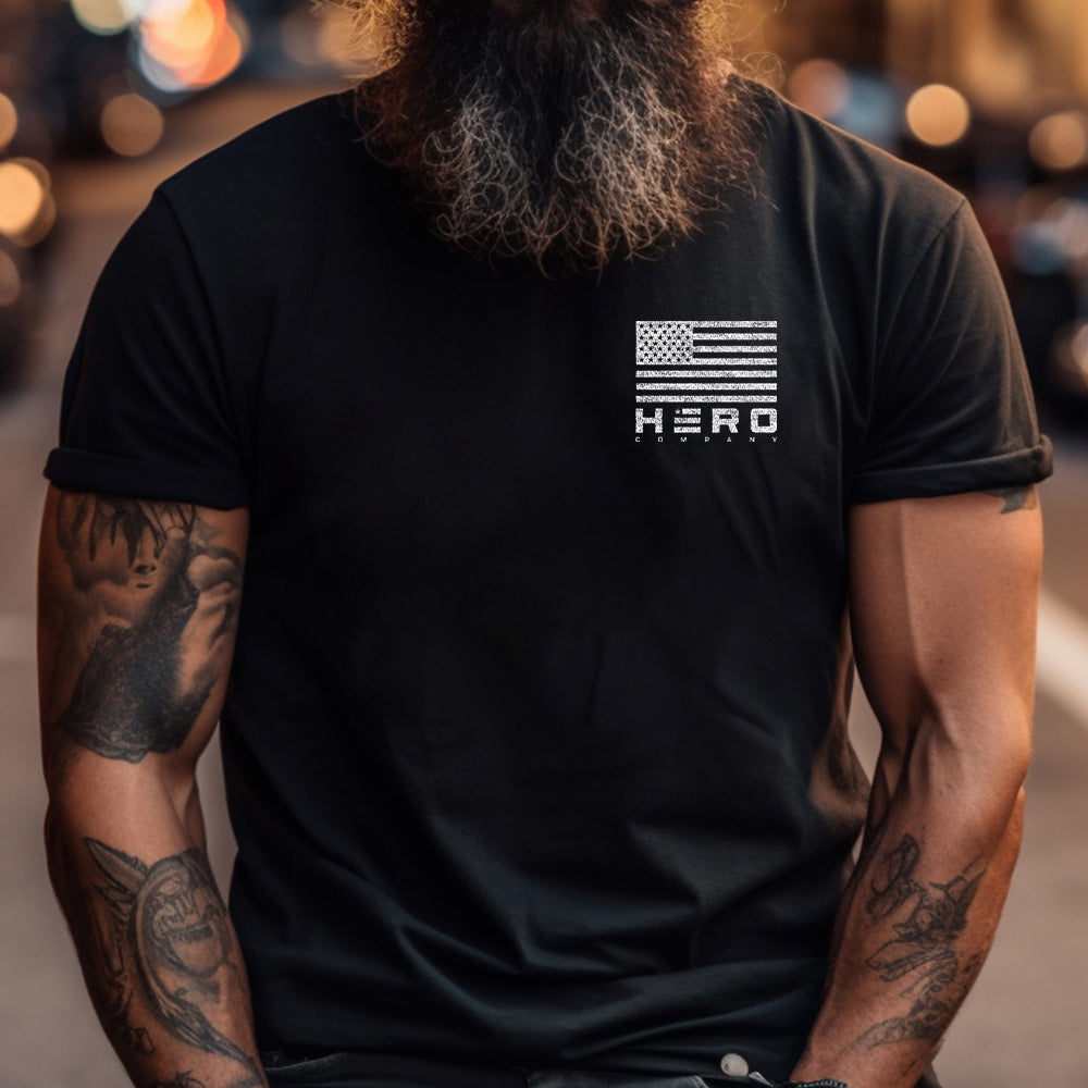 Hero Company American Flag Dogs & Freedom Black Tee: Helps Pair Veterans With A Service Dog or Shelter Dog