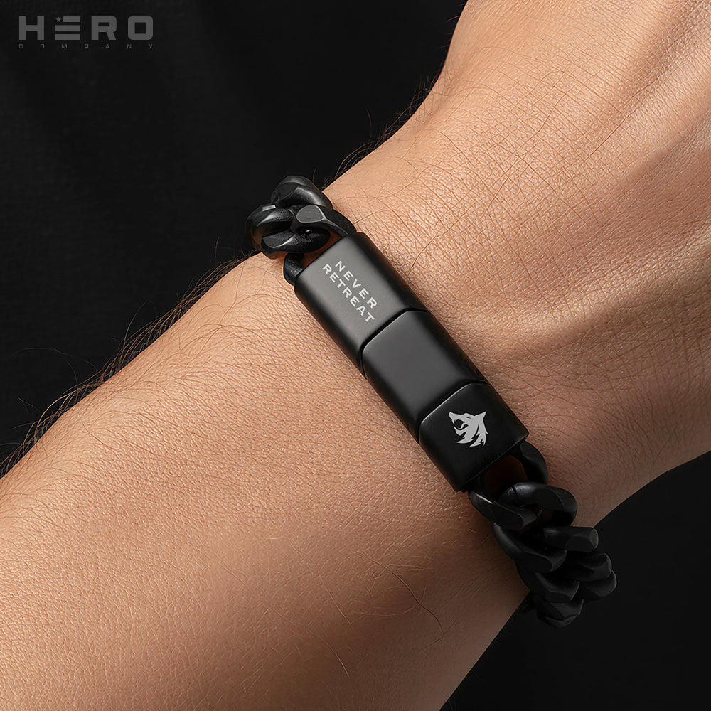 Never Retreat Alpha Wolf Cuban Link Bracelet : Helps Pair Veterans With A Service Dog or Shelter Dog