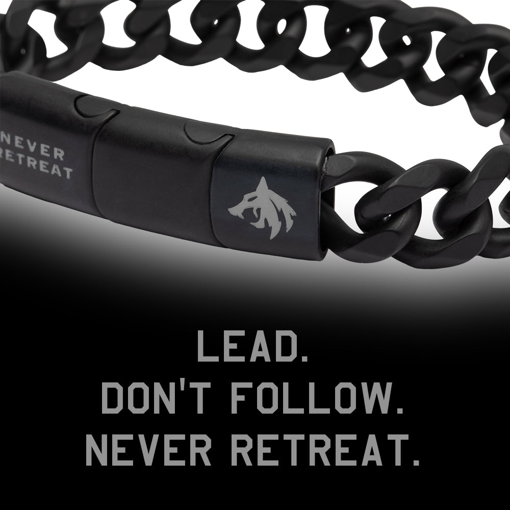 Never Retreat Alpha Wolf Cuban Link Bracelet : Helps Pair Veterans With A Service Dog or Shelter Dog