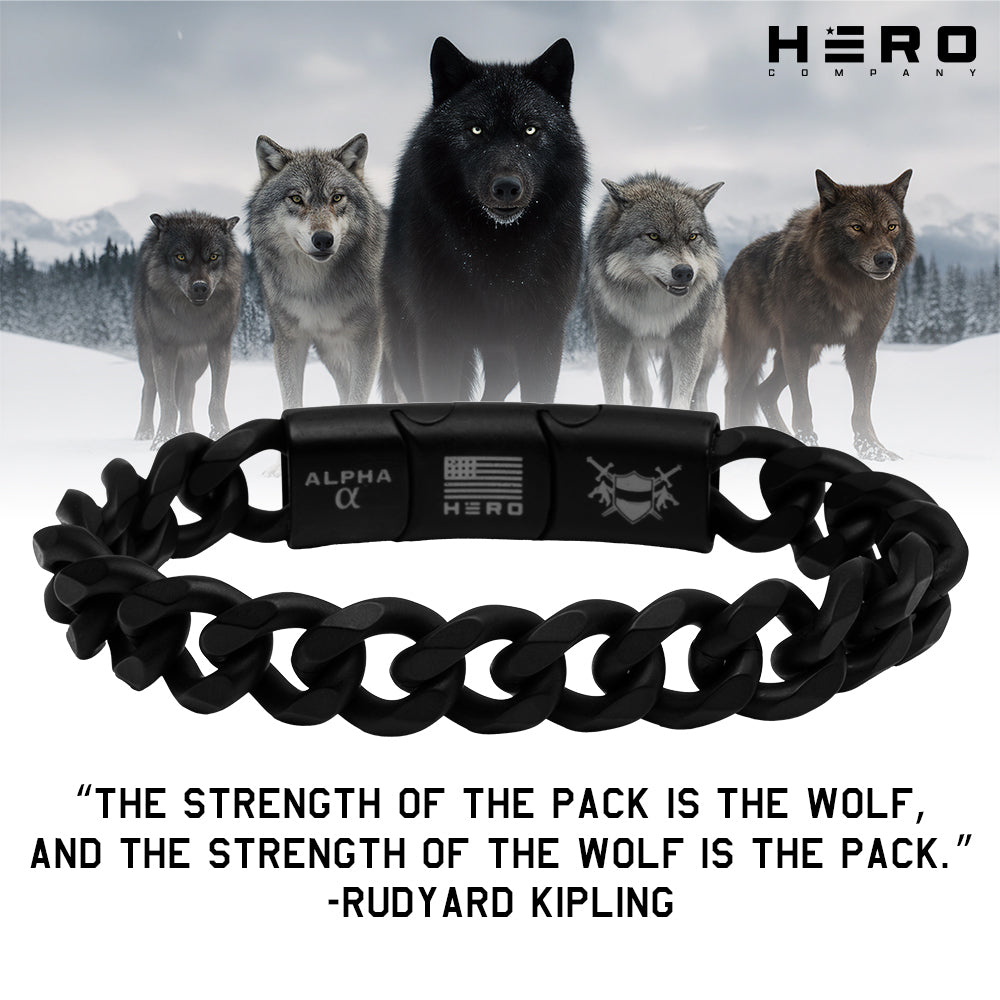 Never Retreat Alpha Wolf Cuban Link Bracelet : Helps Pair Veterans With A Service Dog or Shelter Dog