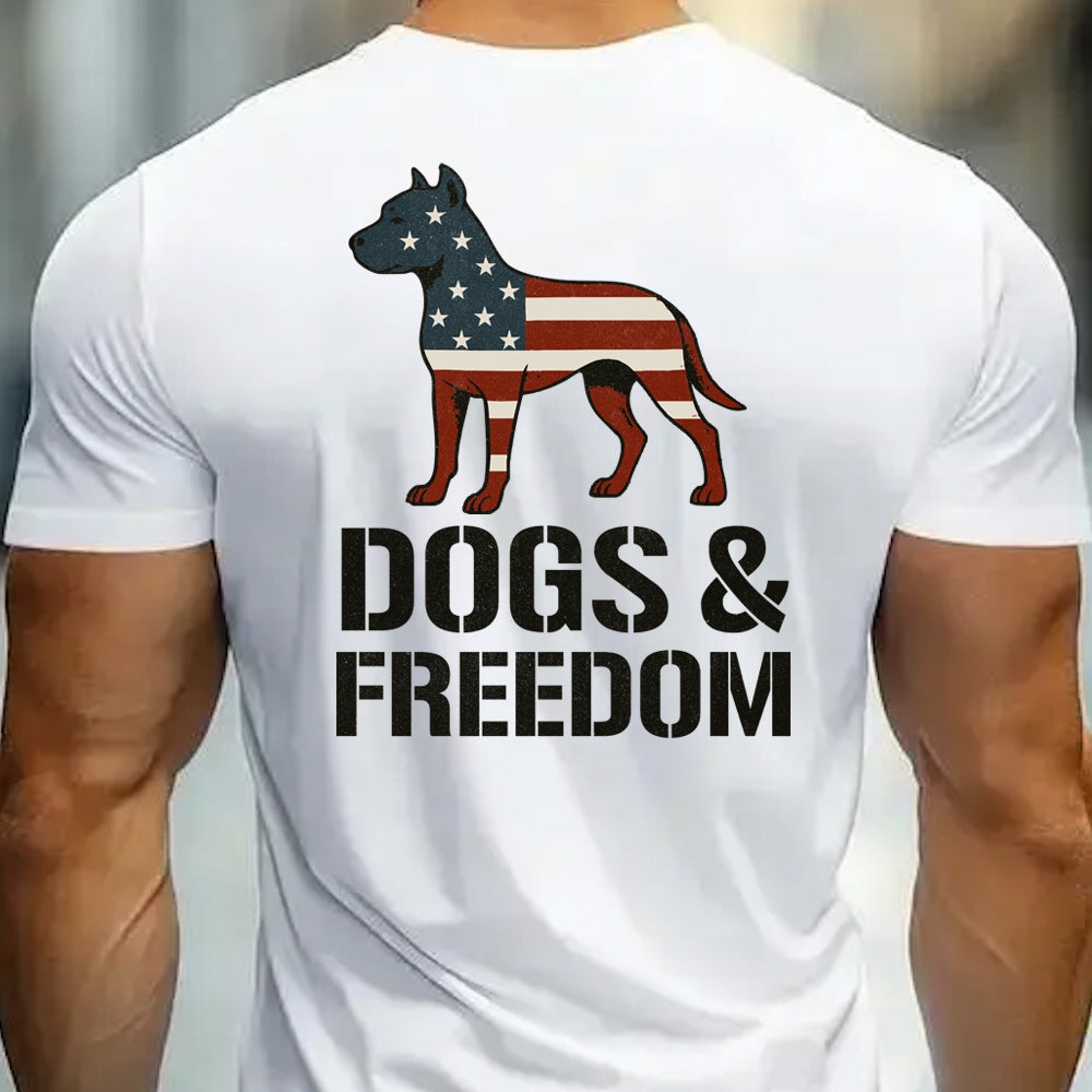 Hero Company Men's American Dogs & Freedom White Tee - Helps Pair Veterans With A Service Dog or Shelter Dog