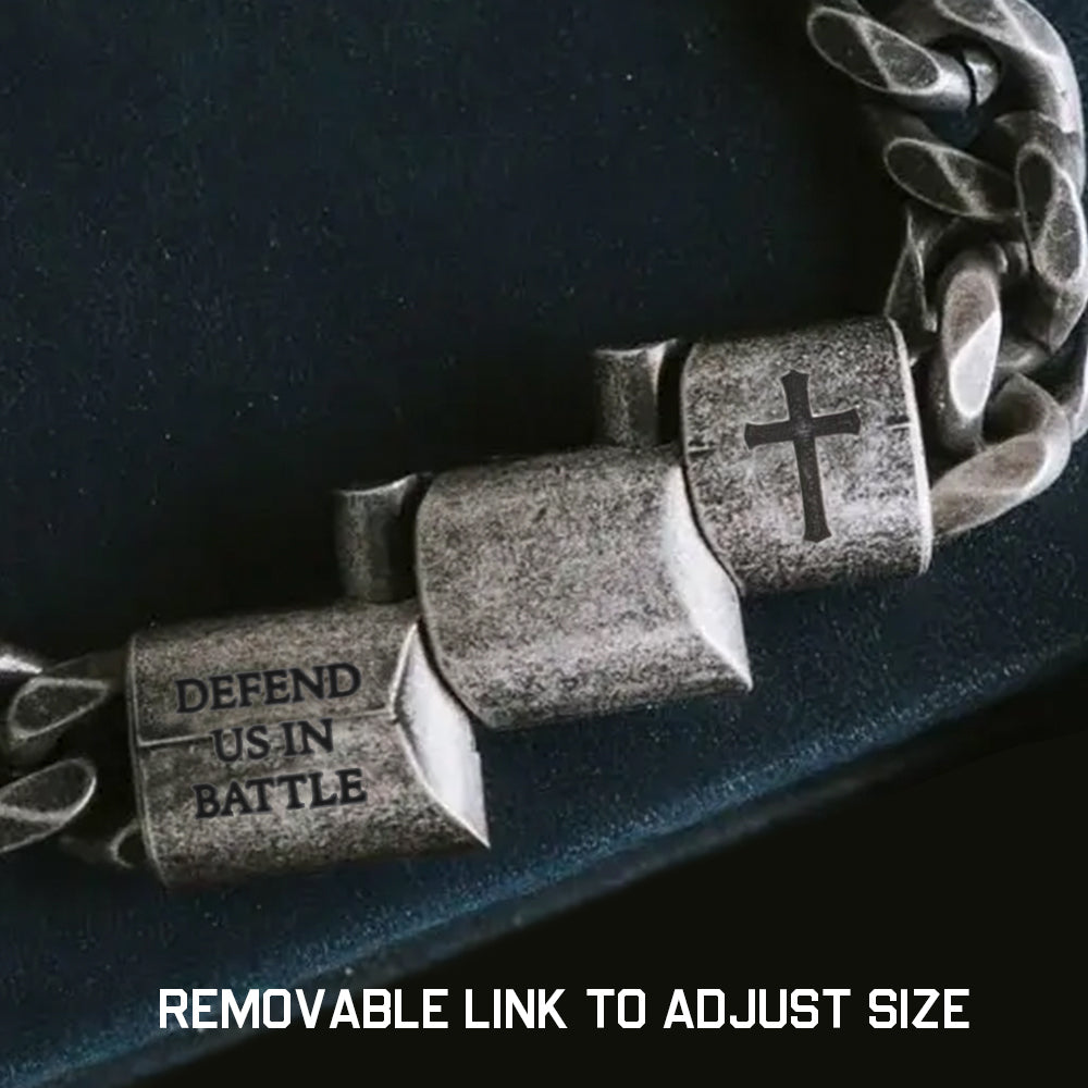 FREE St. Michael's 'Protect Us' Cuban Link Bracelet with Purchase of Saint Michael Defend Us In Battle Tee - Helps Pair Veterans With A Service Dog or Shelter Dog
