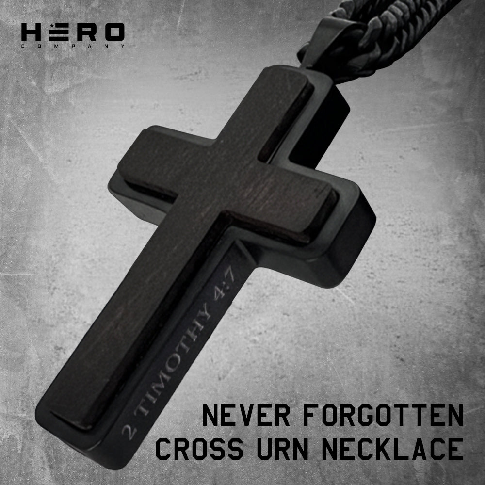 Never Forgotten Legacy Urn Cross Necklace - Helps Pair Veterans With A Service Dog Or Shelter Dog