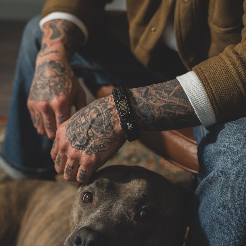 Valhalla Warrior Morse Code ‘Never Surrender’ Leather Bracelet: Helps Pair Veterans with A Service Dog or Shelter Dog